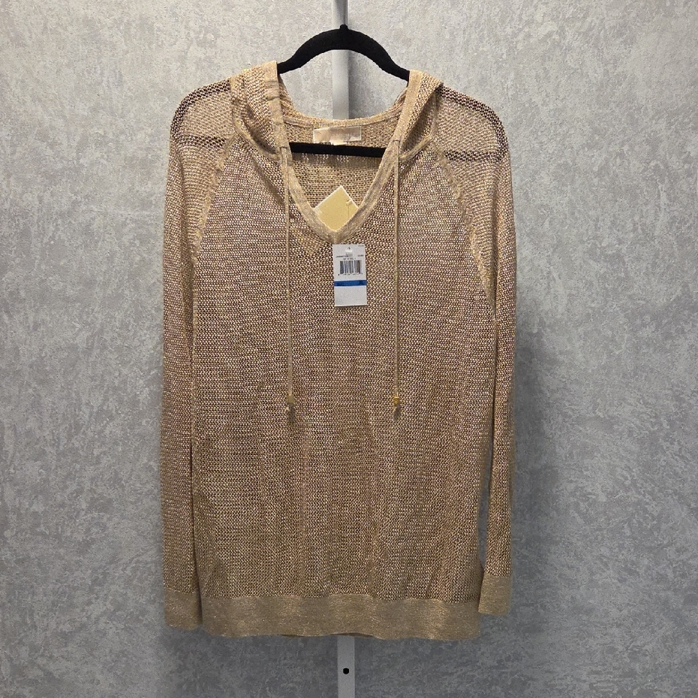 NWT Michael Kors Gold Knit Hoodie Top - Size XL